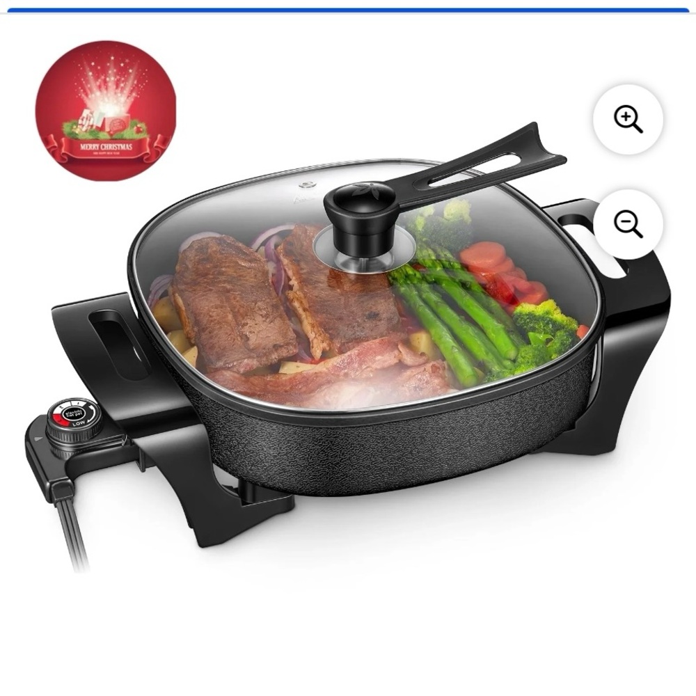 New Electric Skillet with Glass Lid - Black